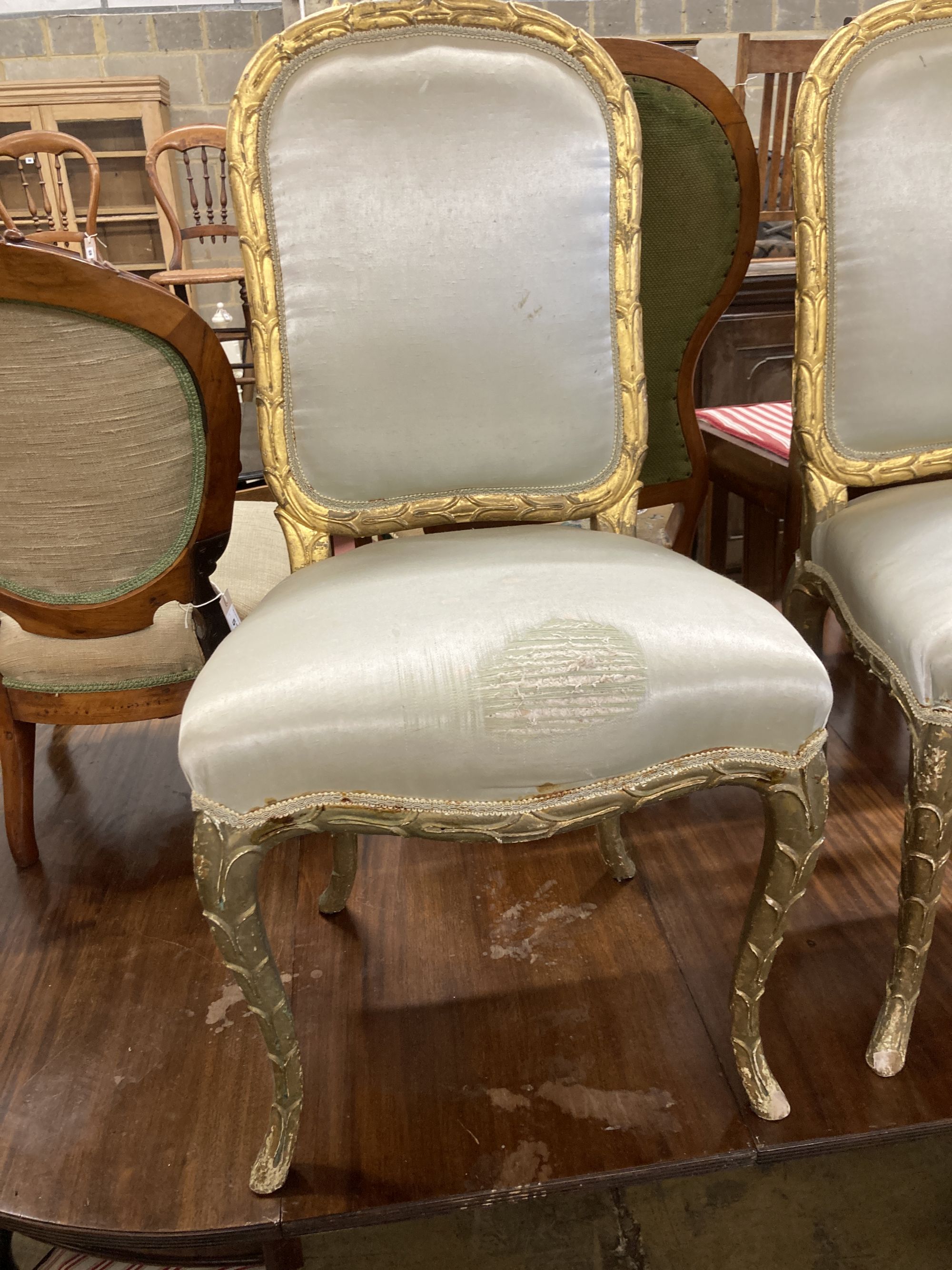 A pair of 20th century giltwood side chairs, width 50cm, depth 40cm, height 96cm